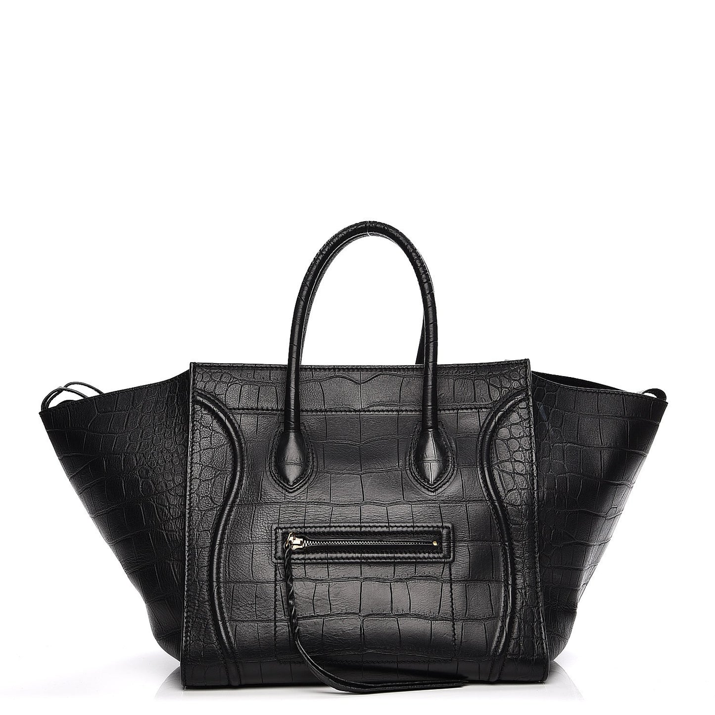 Crocodile Embossed Calfskin Medium Phantom Luggage Black