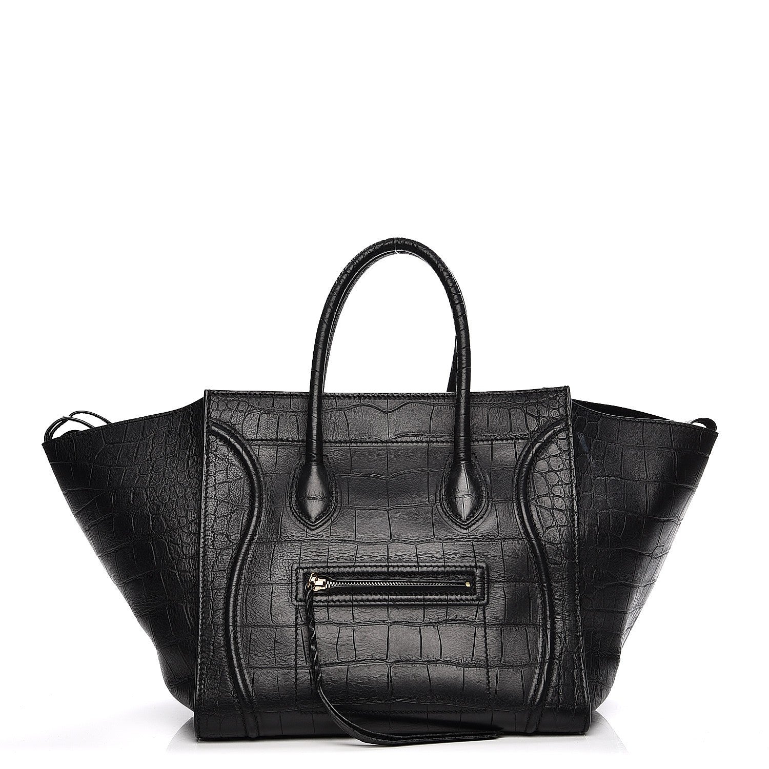 Celine Crocodile Embossed Calfskin Medium Phantom Luggage Black 1 of 13