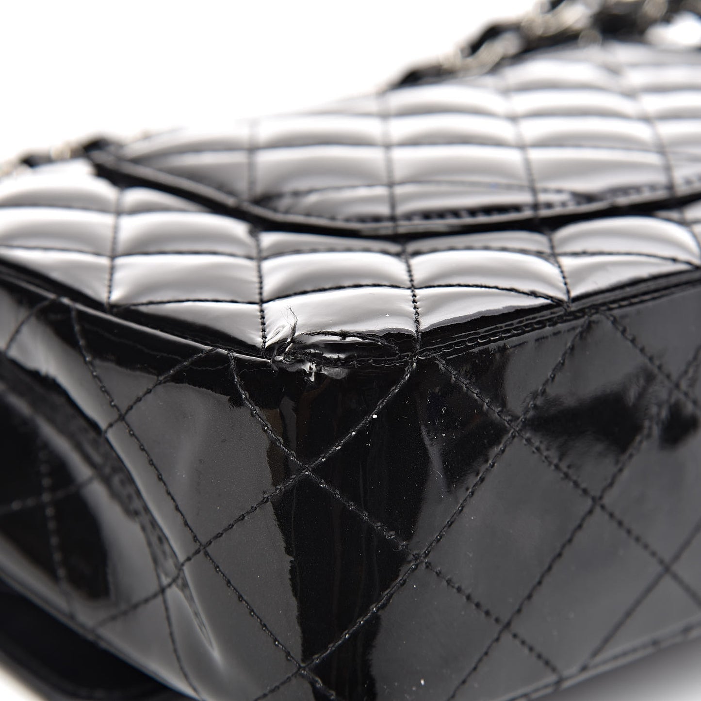 Patent Quilted Medium Double Flap Black