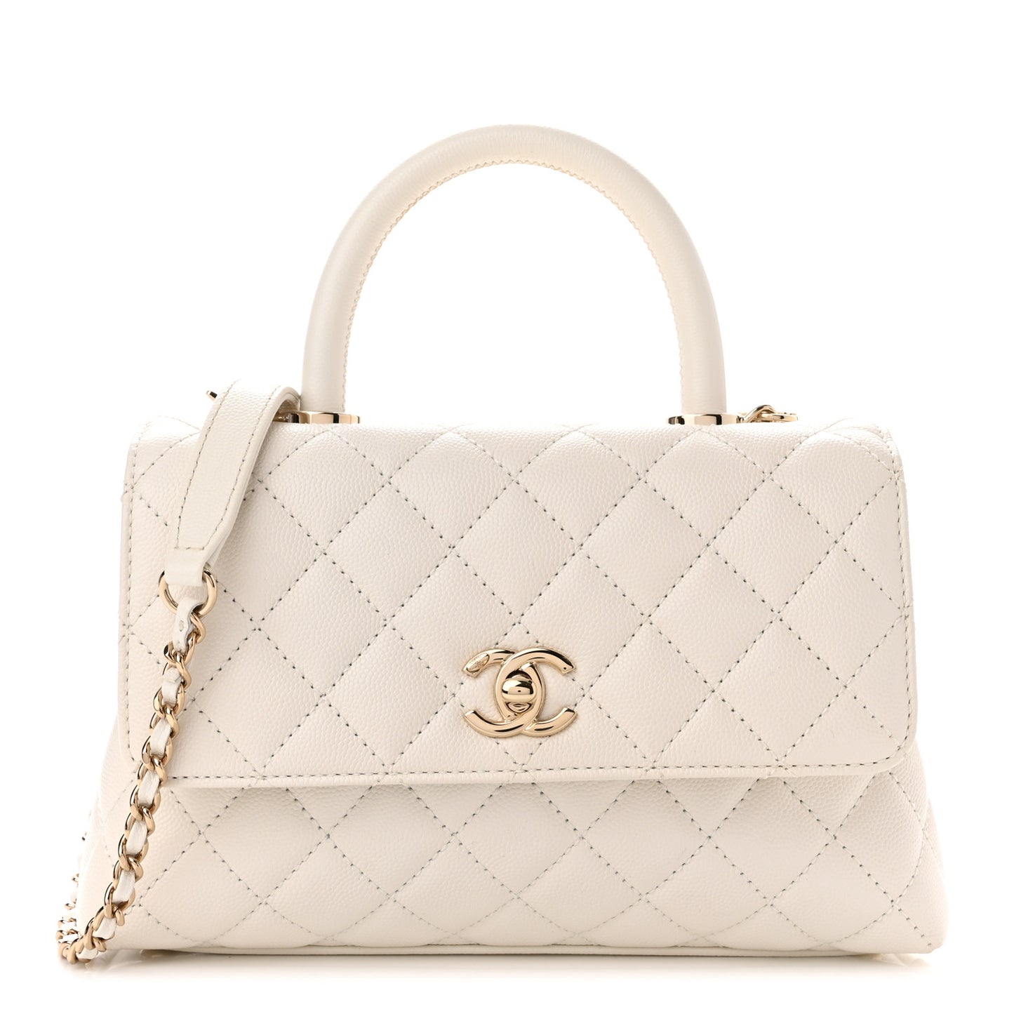 Caviar Quilted Mini Coco Handle Flap White