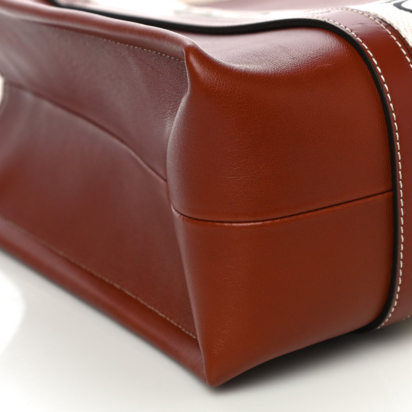 Calfskin Medium Woody Ribbon Tote Sepia Brown