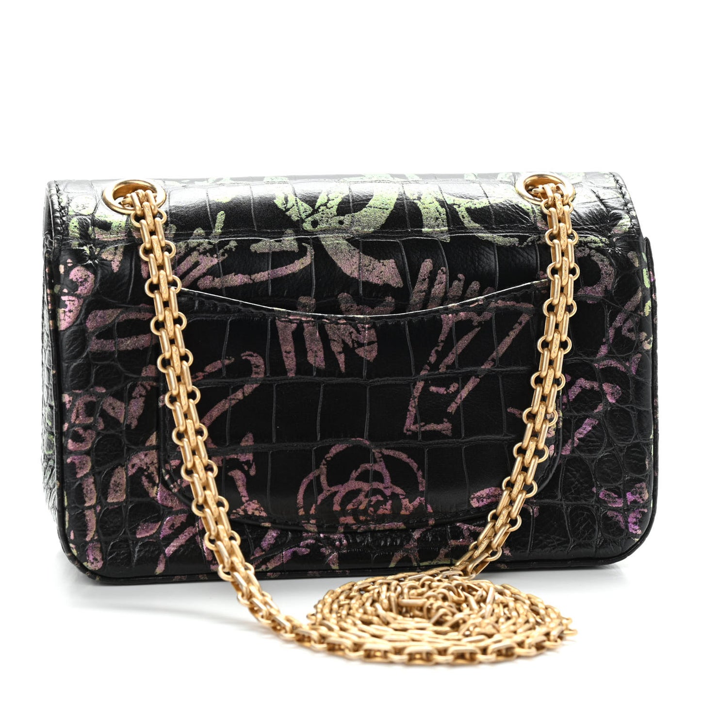 Calfskin Crocodile Embossed Graffiti 2.55 Mini Cocodile Reissue Flap Black Pink