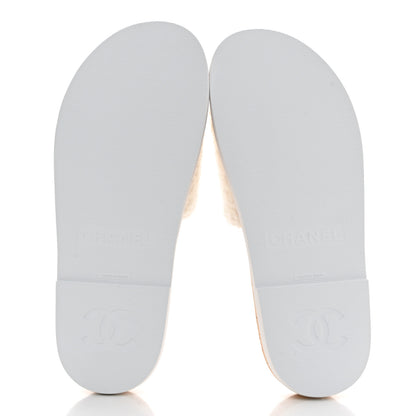 Chanel Fabric Pearl Cork CC Slip On Sandals 38 White 5 of 10
