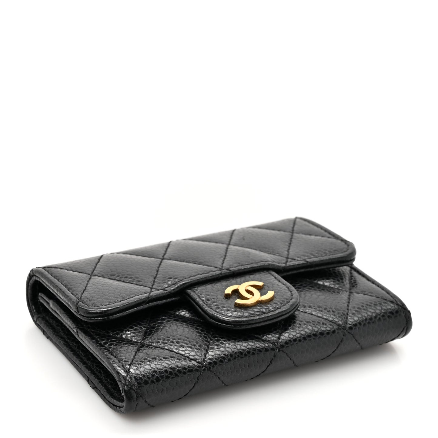 Caviar Quilted Flap Card Holder Wallet Black
