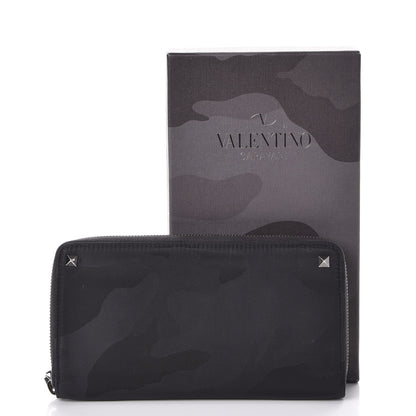 Valentino Garavani Nylon Camouflage Rockstud Zip Around Wallet Black 9 of 9