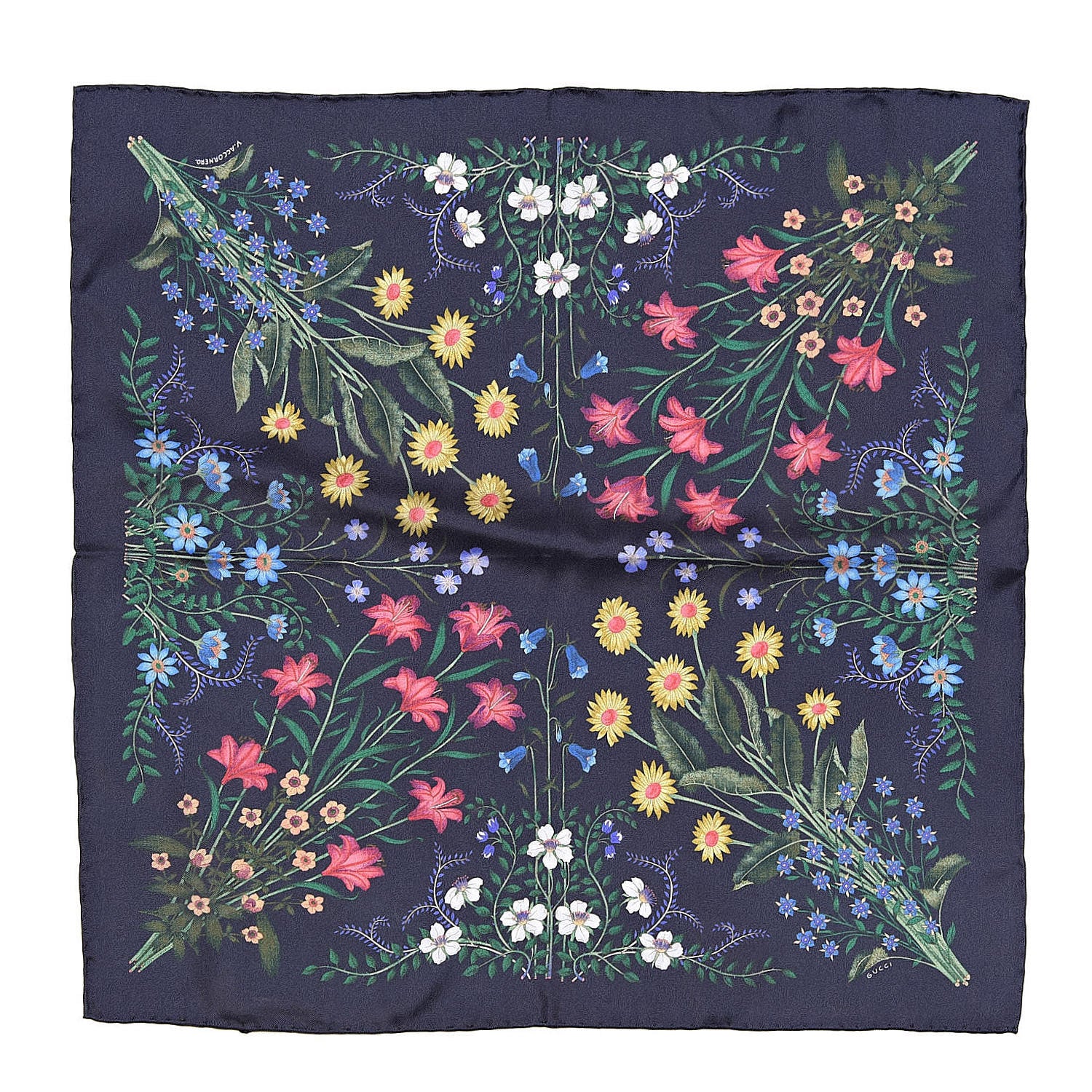Gucci Silk Twill Nuovoflora Square Handkerchief Midnight Blue Blue 1 of 4