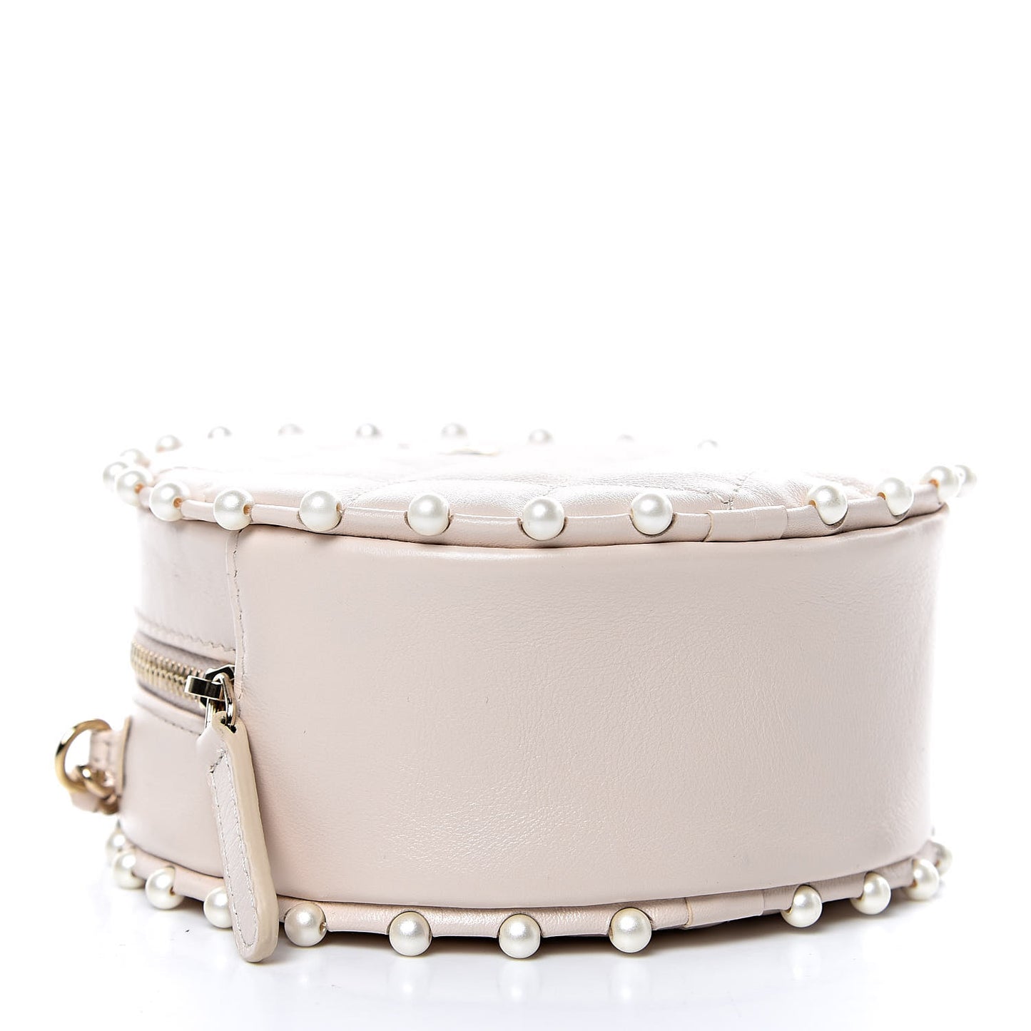 Calfskin Quilted Pearl Round Clutch With Chain White