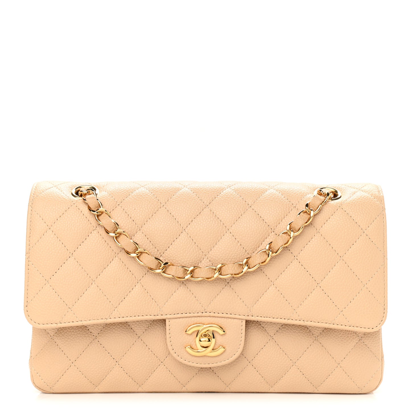 Caviar Quilted Medium Double Flap Light Beige