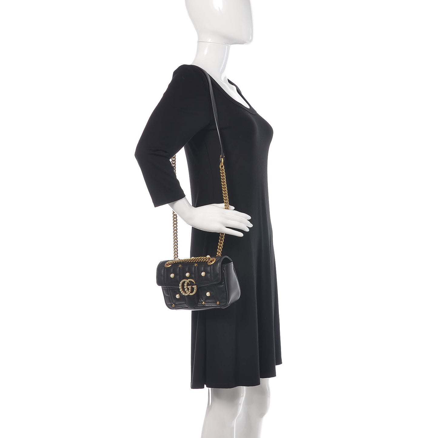 Calfskin Matelasse Studded Mini Pearly GG Marmont Shoulder Bag Black