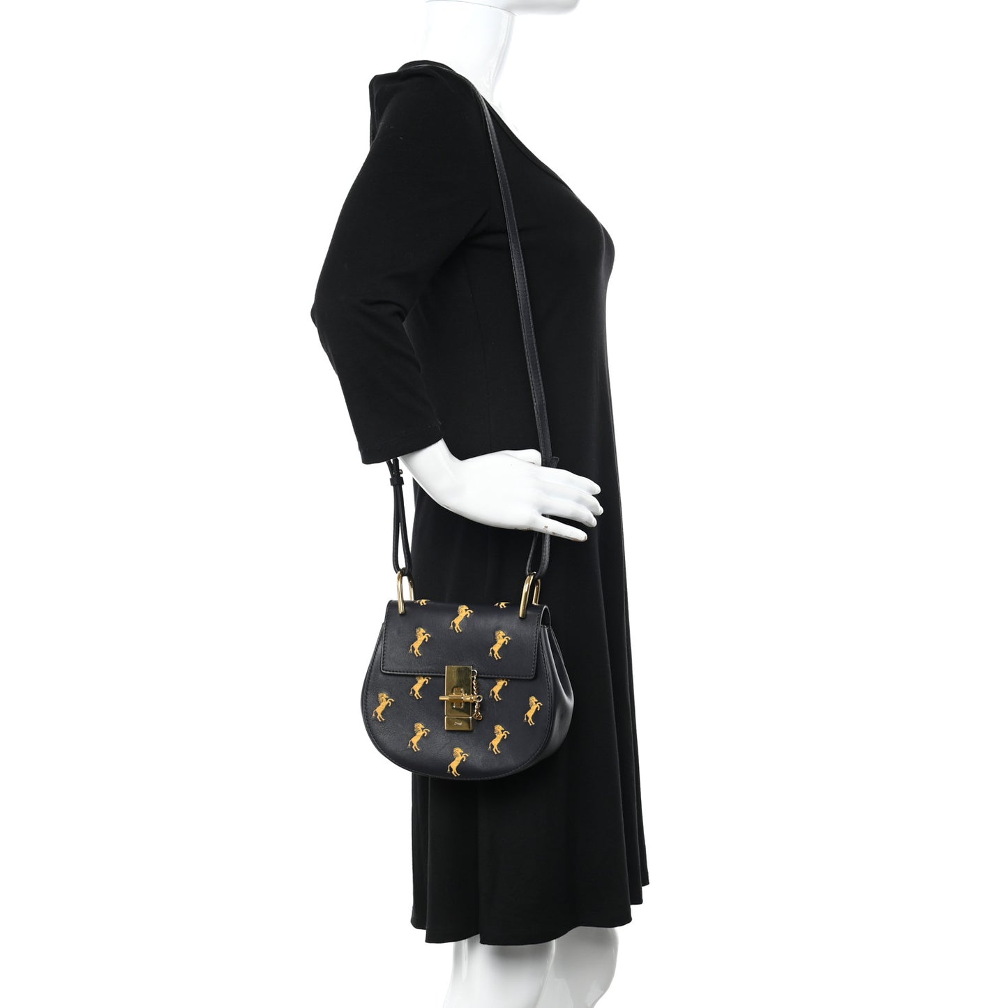 Calfskin Little Horses Embroidered Mini Drew Bijou Shoulder Bag Full Blue