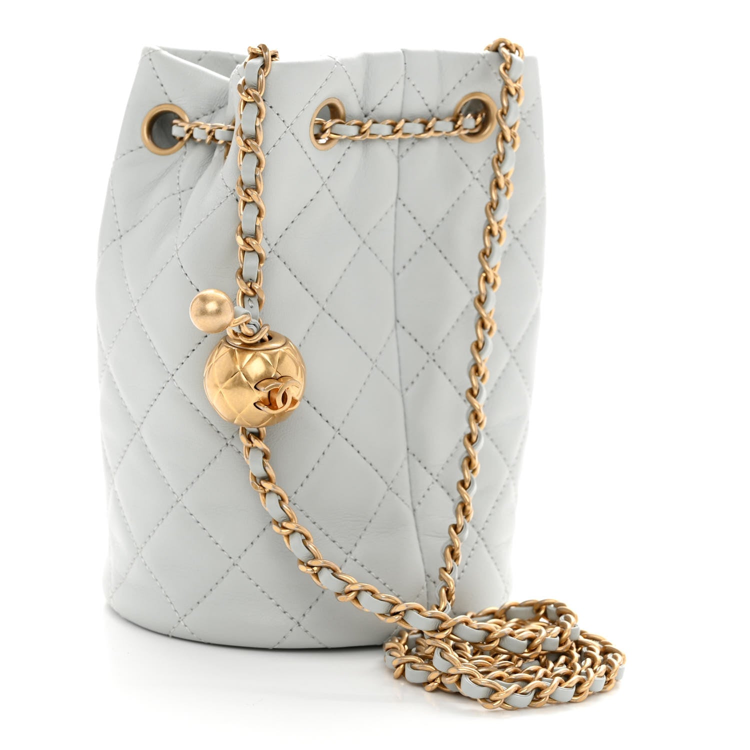 Chanel Lambskin Quilted Pearl Crush Drawstring Bag Light Grey 3 of 11