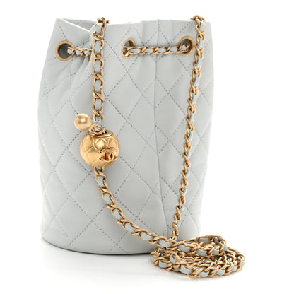 Chanel Lambskin Quilted Pearl Crush Drawstring Bag Light Grey 3 of 11