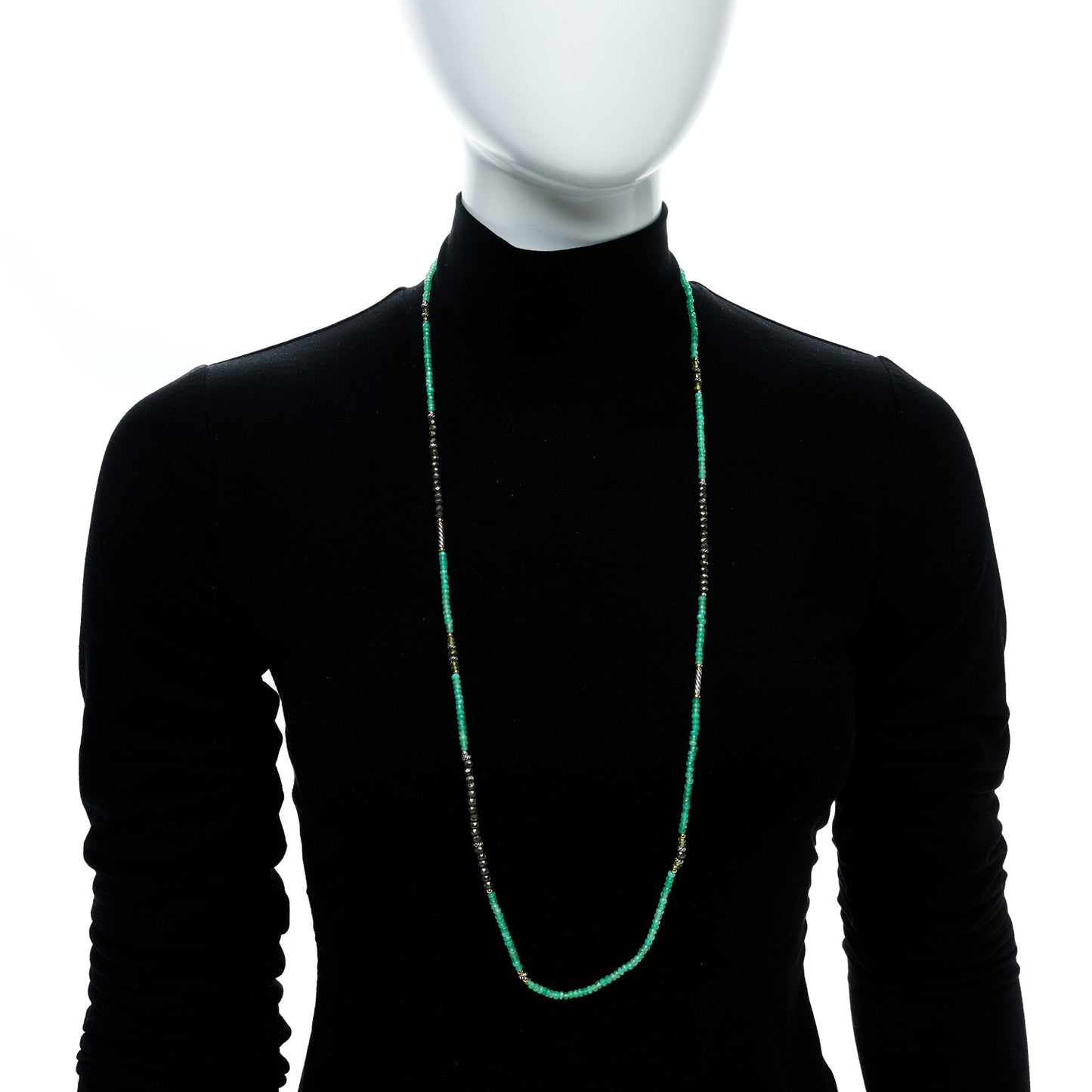 Sterling Silver 18K Yellow Gold Chrysoprase Peridot Pyrite Bead Necklace