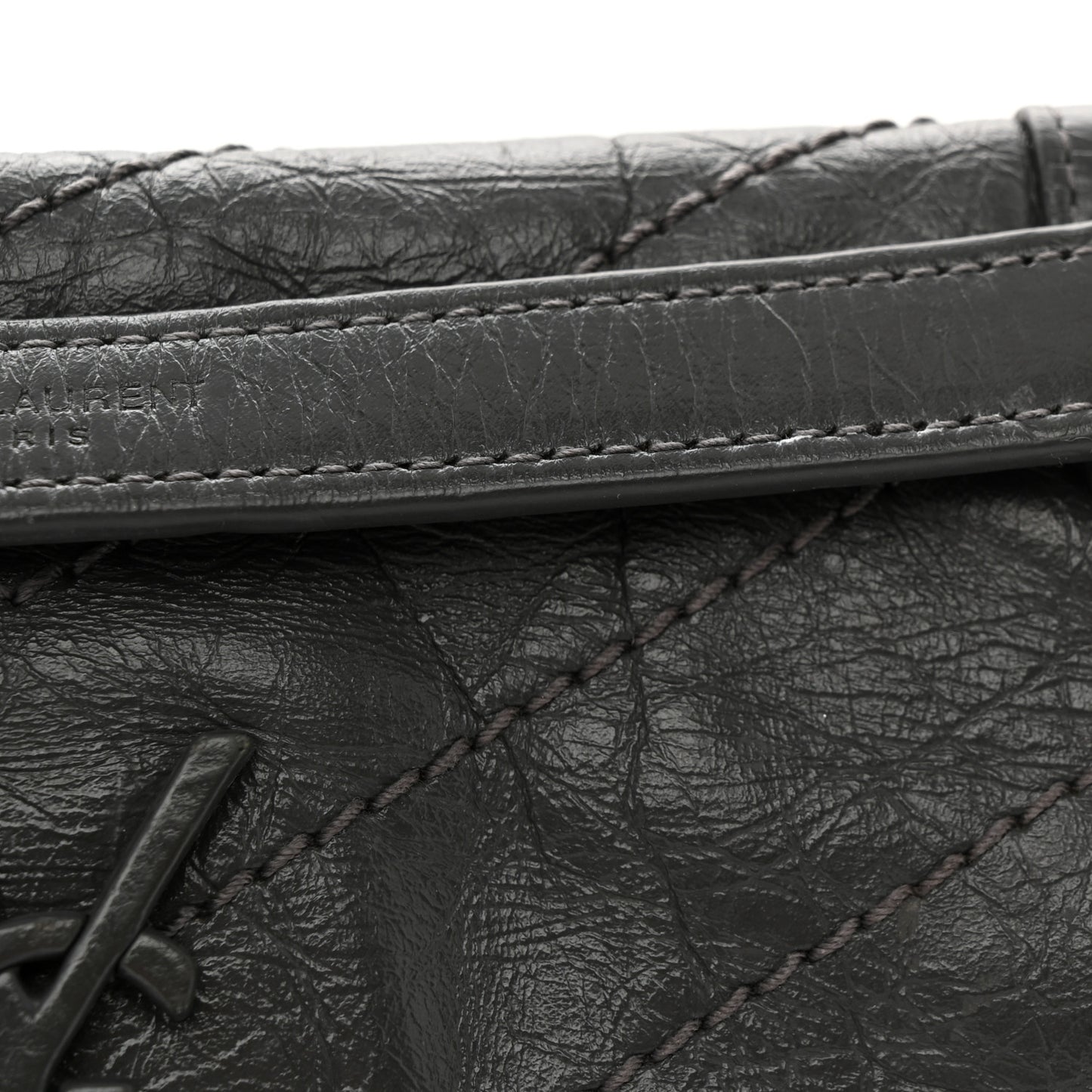 Crinkled Calfskin Matelasse Monogram Baby Niki Chain Satchel Storm