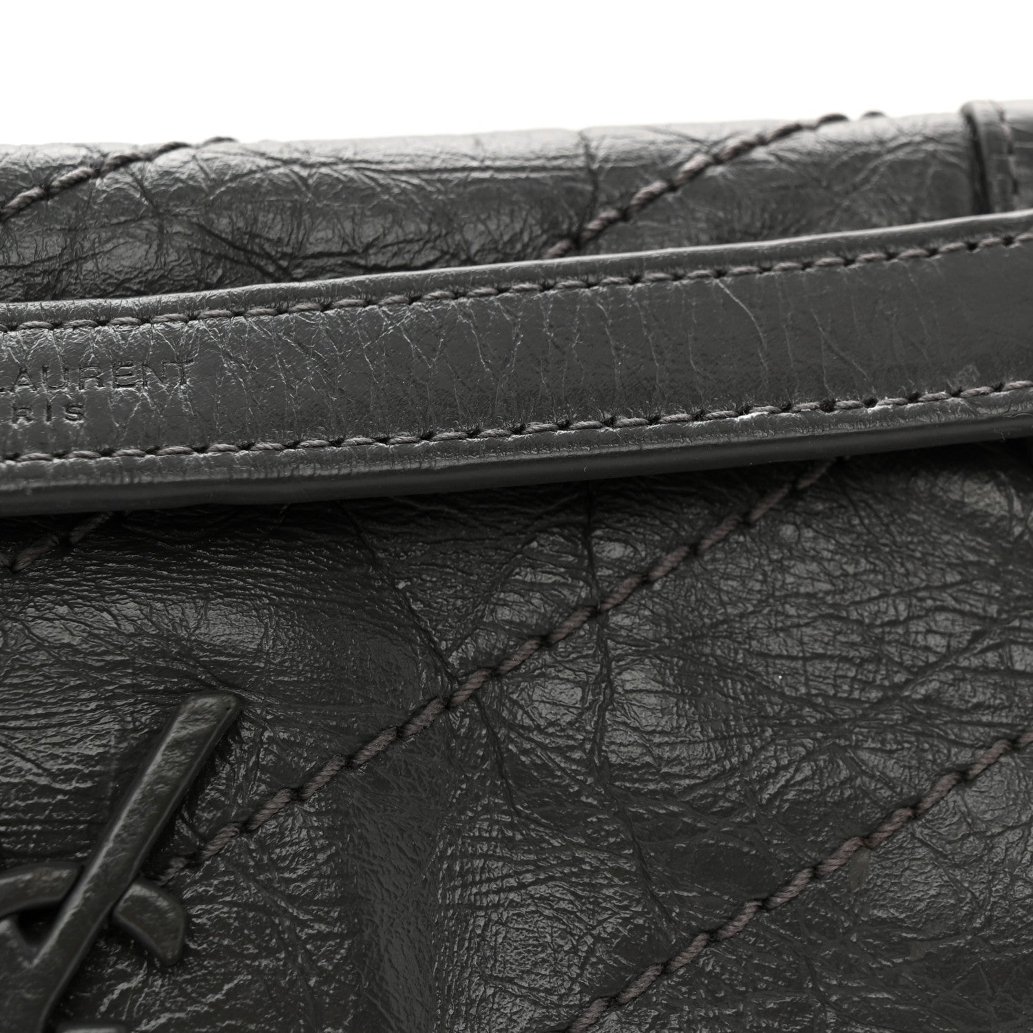 Saint Laurent Crinkled Calfskin Matelasse Monogram Baby Niki Chain Satchel Storm 11 of 11
