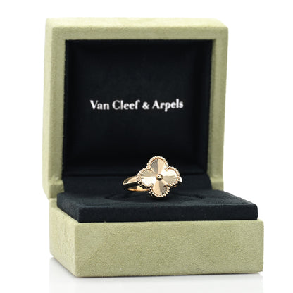 Van Cleef & Arpels 18K Yellow Gold Guilloche Vintage Alhambra Ring 54 7 3 of 5