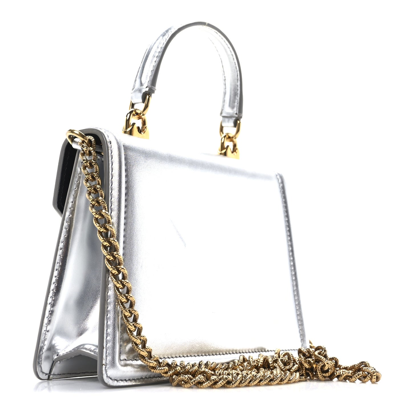 Metallic Nappa Small Devotion Top Handle Bag Silver