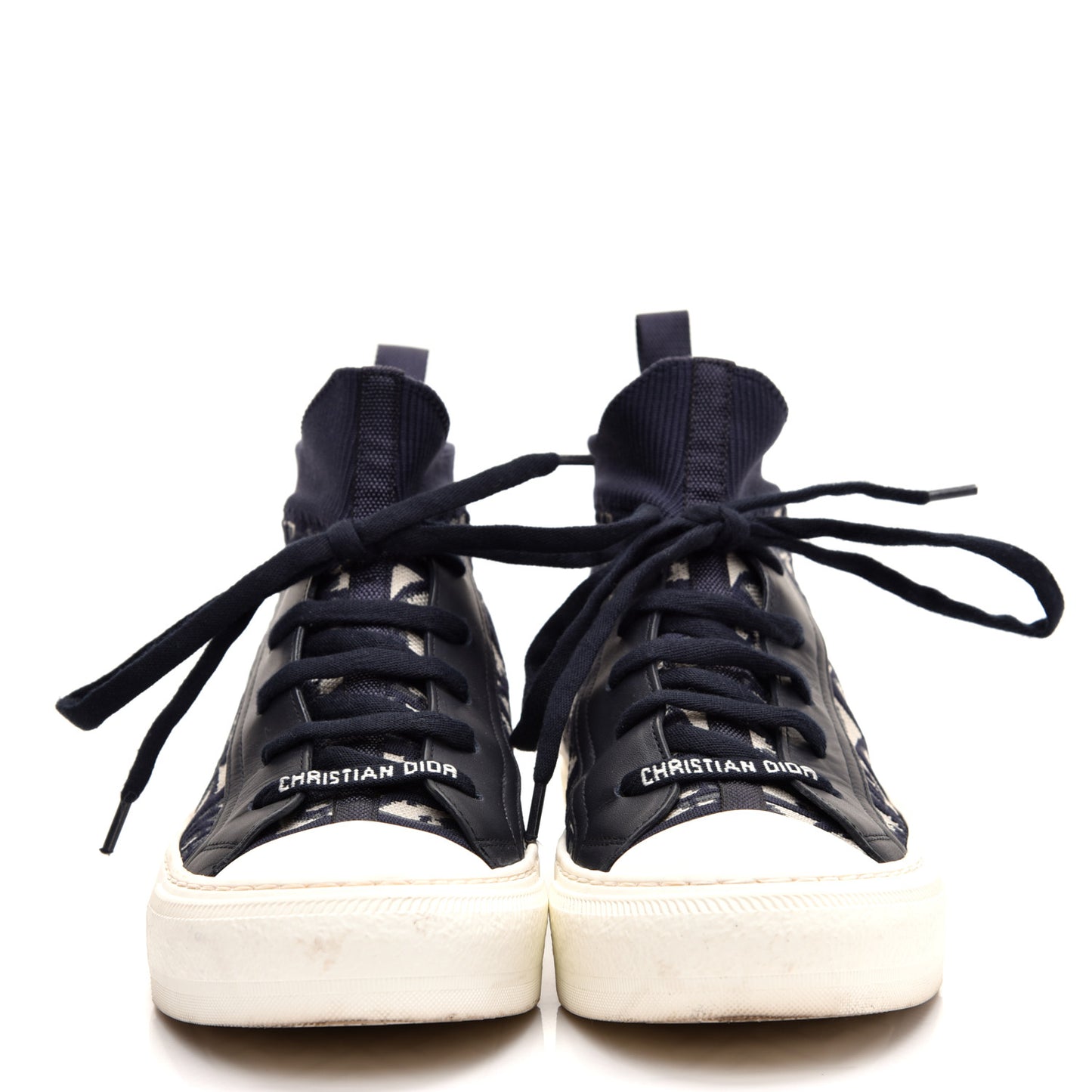 Technical Canvas Mesh Calfskin Womens Oblique Walk'n Dior High Top Sneakers 36.5 Deep Blue