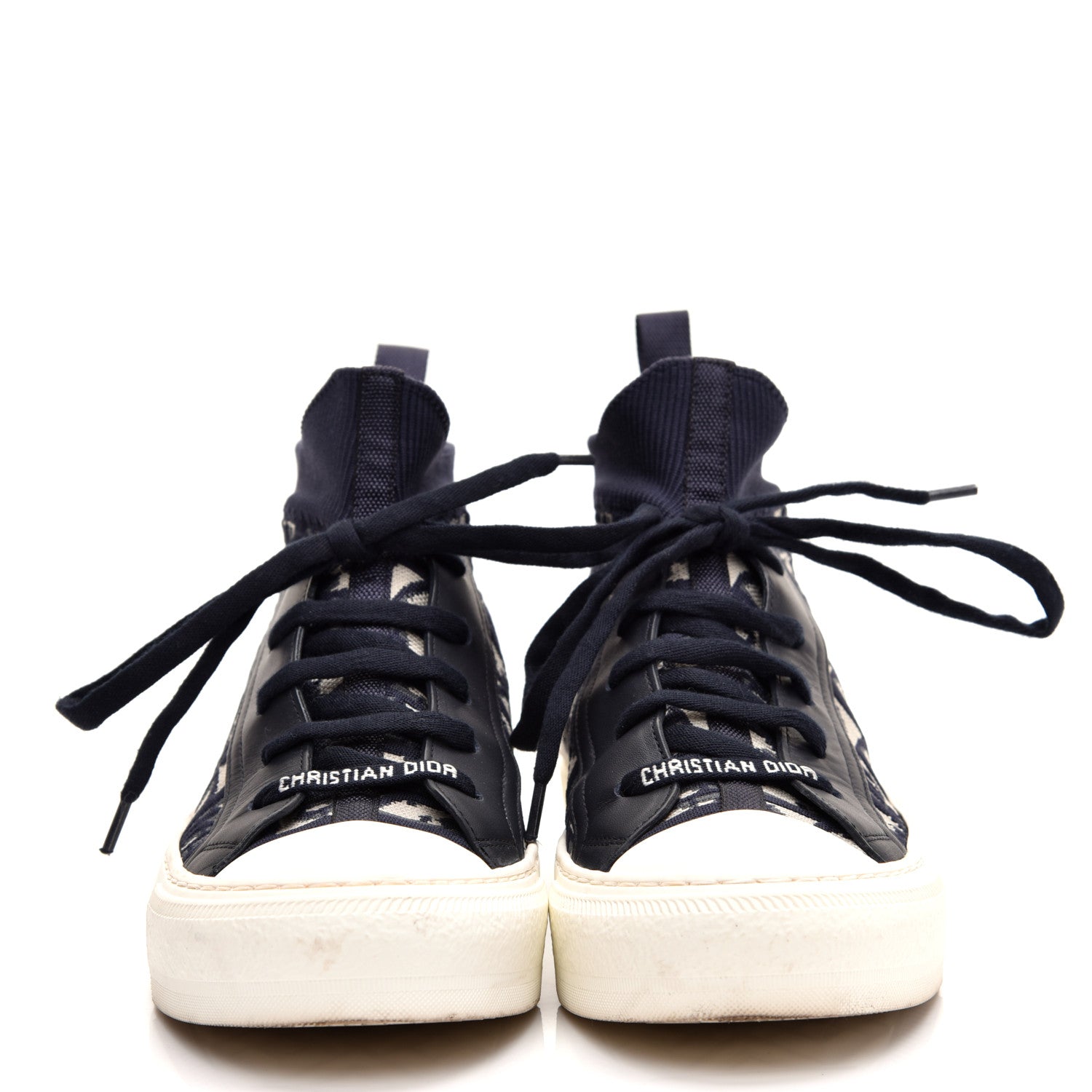 Christian Dior Technical Canvas Mesh Calfskin Womens Oblique Walk'n Dior High Top Sneakers 36.5 Deep Blue 4 of 8