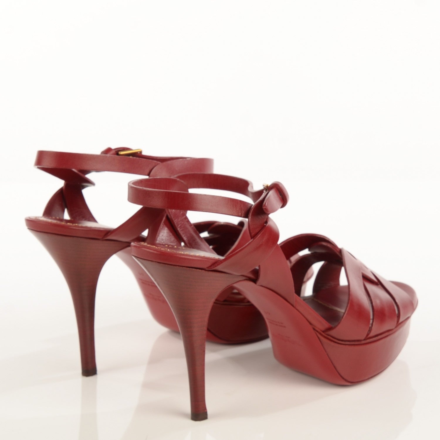 Saint Laurent Leather Tribute 75 Platform Sandals 41 Cuoio Paint Deep Red 4 of 6