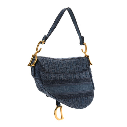 Christian Dior Oblique Embroidered Saddle Bag Denim Blue 3 of 10