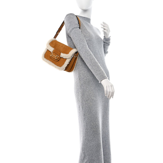 Suede Shearling Horsebit 1955 Shoulder Bag Brown Sugar