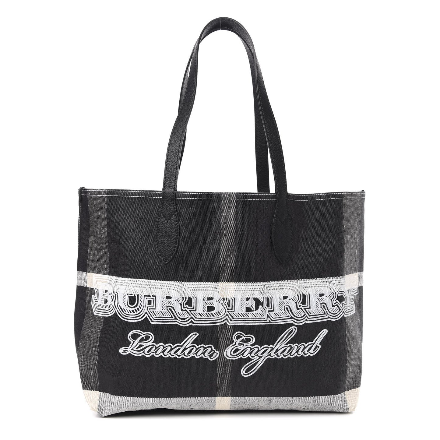 Coated Canvas Mega Check Medium Doodle Tote Black White