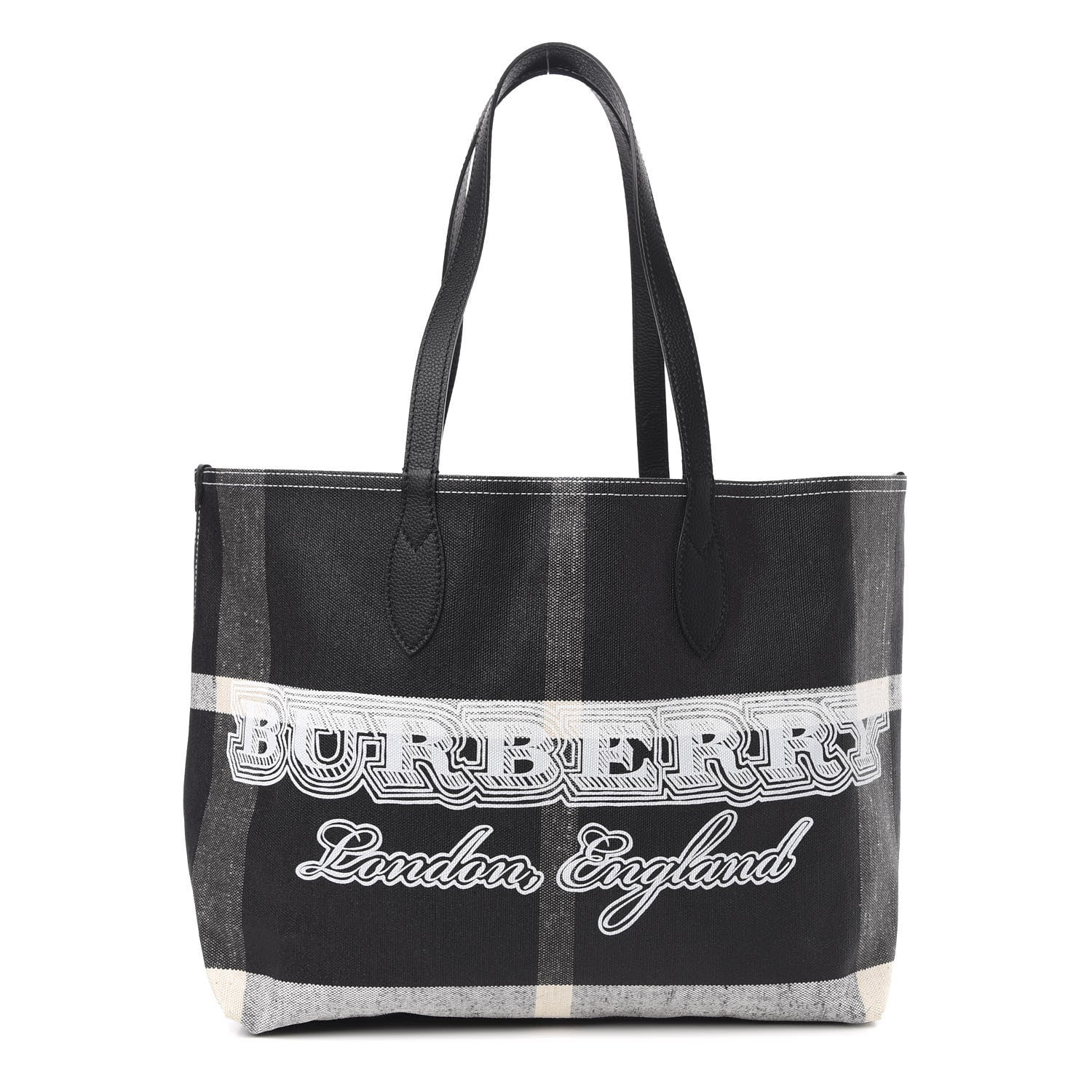 Burberry Coated Canvas Mega Check Medium Doodle Tote Black White 1 of 12