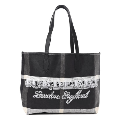 Burberry Coated Canvas Mega Check Medium Doodle Tote Black White 1 of 12