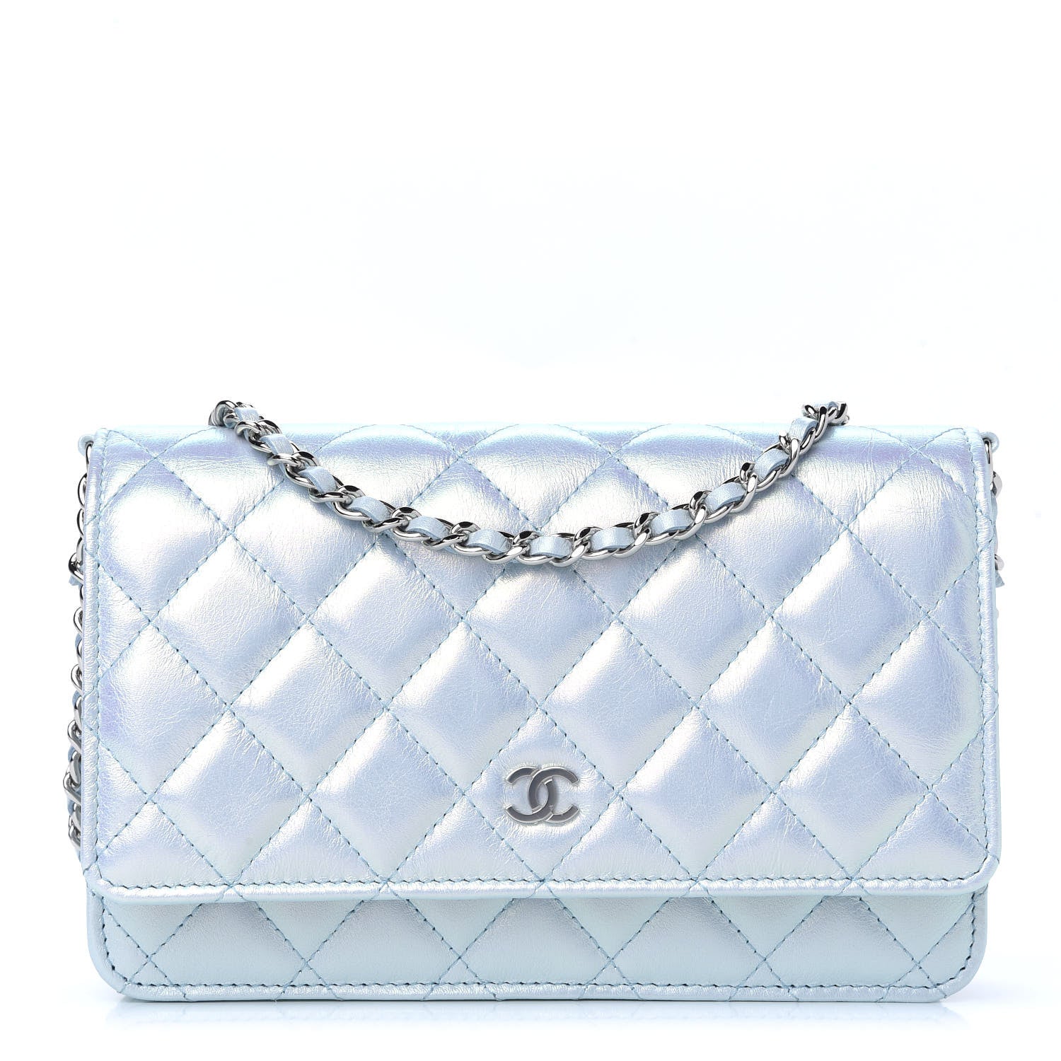 Chanel Iridescent Calfskin Quilted Wallet On Chain WOC Light Blue 1 of 10