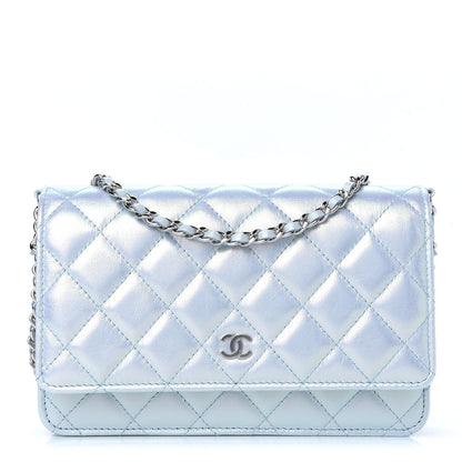 Chanel Iridescent Calfskin Quilted Wallet On Chain WOC Light Blue 1 of 10