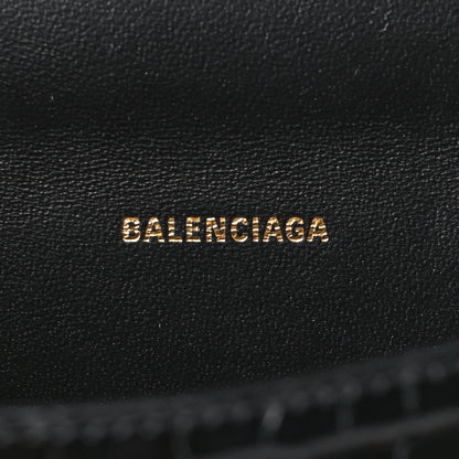 Balenciaga Shiny Calfskin Crocodile Embossed Hourglass Top Handle Bag XS Black 6 of 9