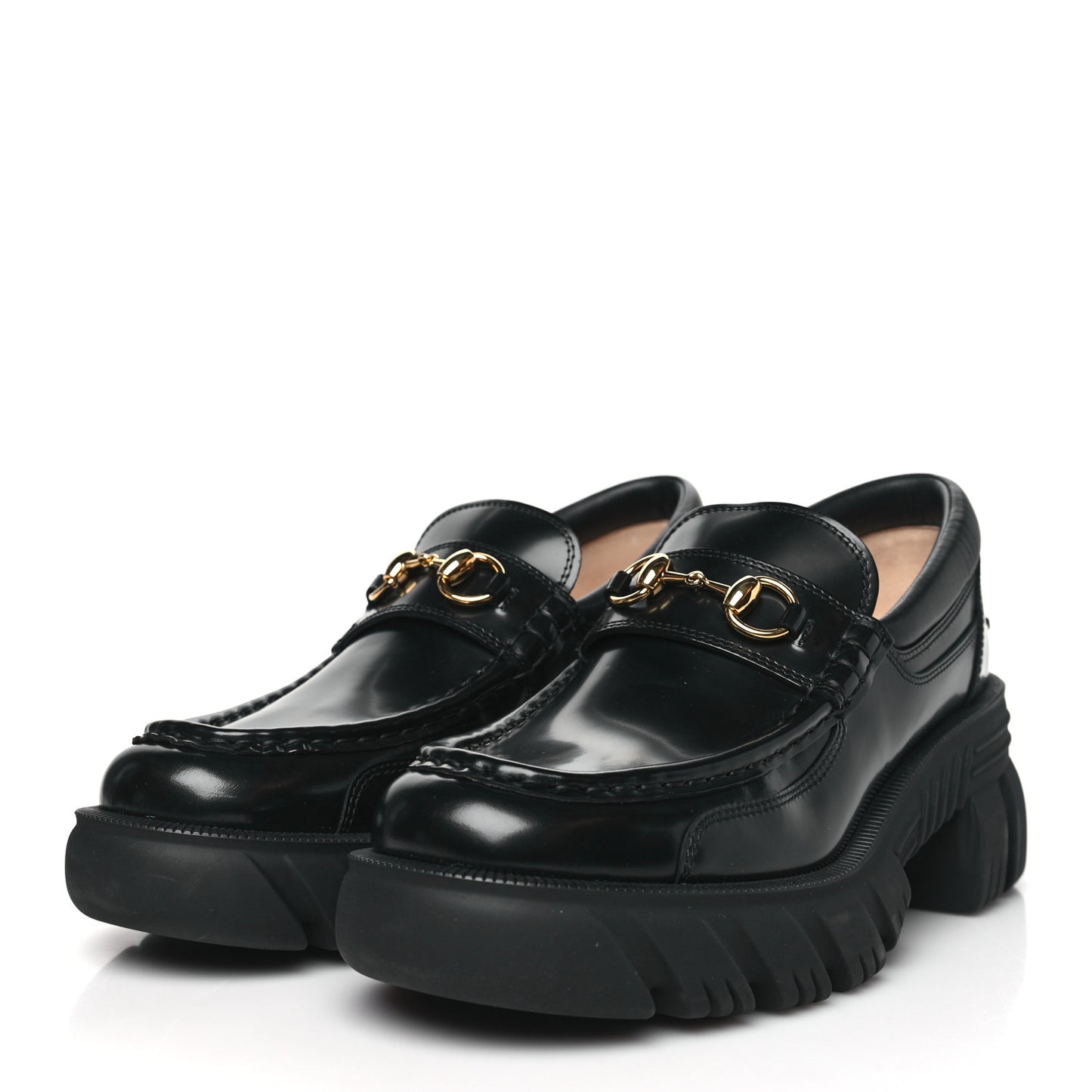 Magnum Calfskin Nappa Samoa Womens Horsebit Platform Chunky Lug Sole 40mm Loafers 40.5 Black