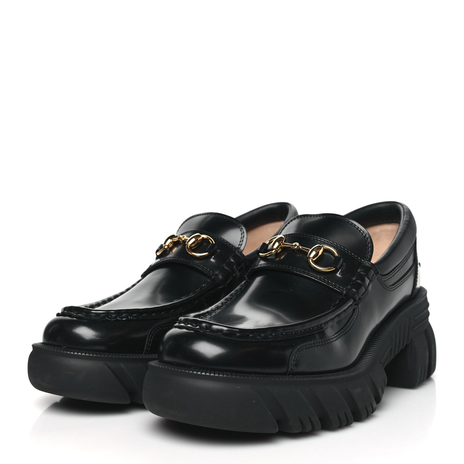 Gucci Magnum Calfskin Nappa Samoa Womens Horsebit Platform Chunky Lug Sole 40mm Loafers 40.5 Black 3 of 7