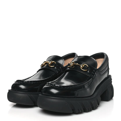 Gucci Magnum Calfskin Nappa Samoa Womens Horsebit Platform Chunky Lug Sole 40mm Loafers 40.5 Black 3 of 7