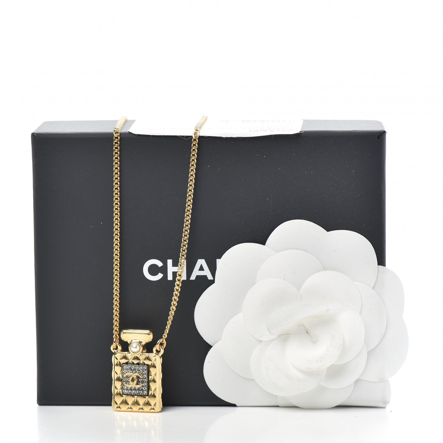Chanel Crystal Pearl Perfume Bottle CC Necklace Gold 6 of 6
