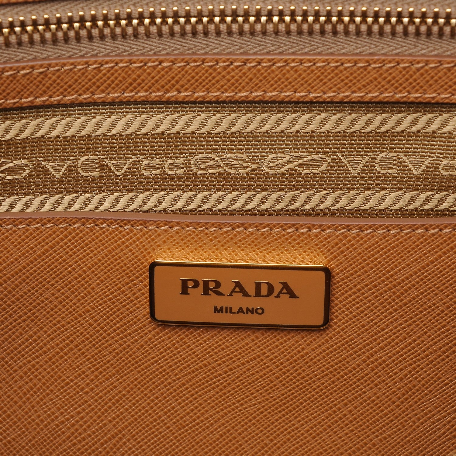 Prada Saffiano Lux Medium Bi-Color Double Zip Tote Caramel Gine 6 of 7