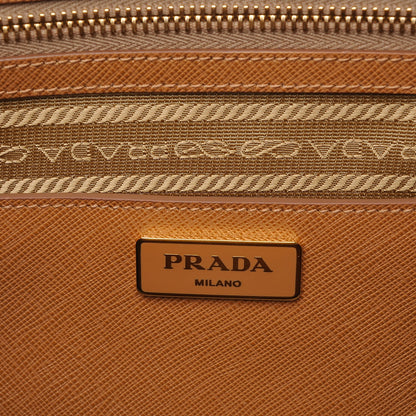 Prada Saffiano Lux Medium Bi-Color Double Zip Tote Caramel Gine 6 of 7