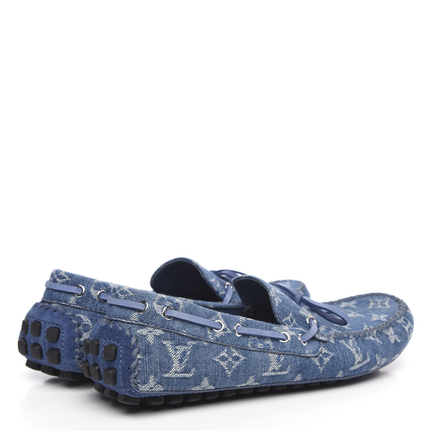 Louis Vuitton Monogram Denim Mens Arizona Car Shoe Moccasin Loafers 7 Blue 4 of 9