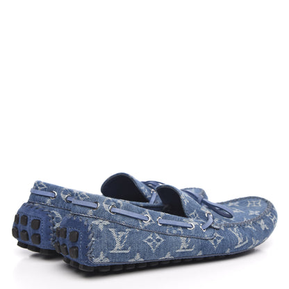 Louis Vuitton Monogram Denim Mens Arizona Car Shoe Moccasin Loafers 7 Blue 4 of 9