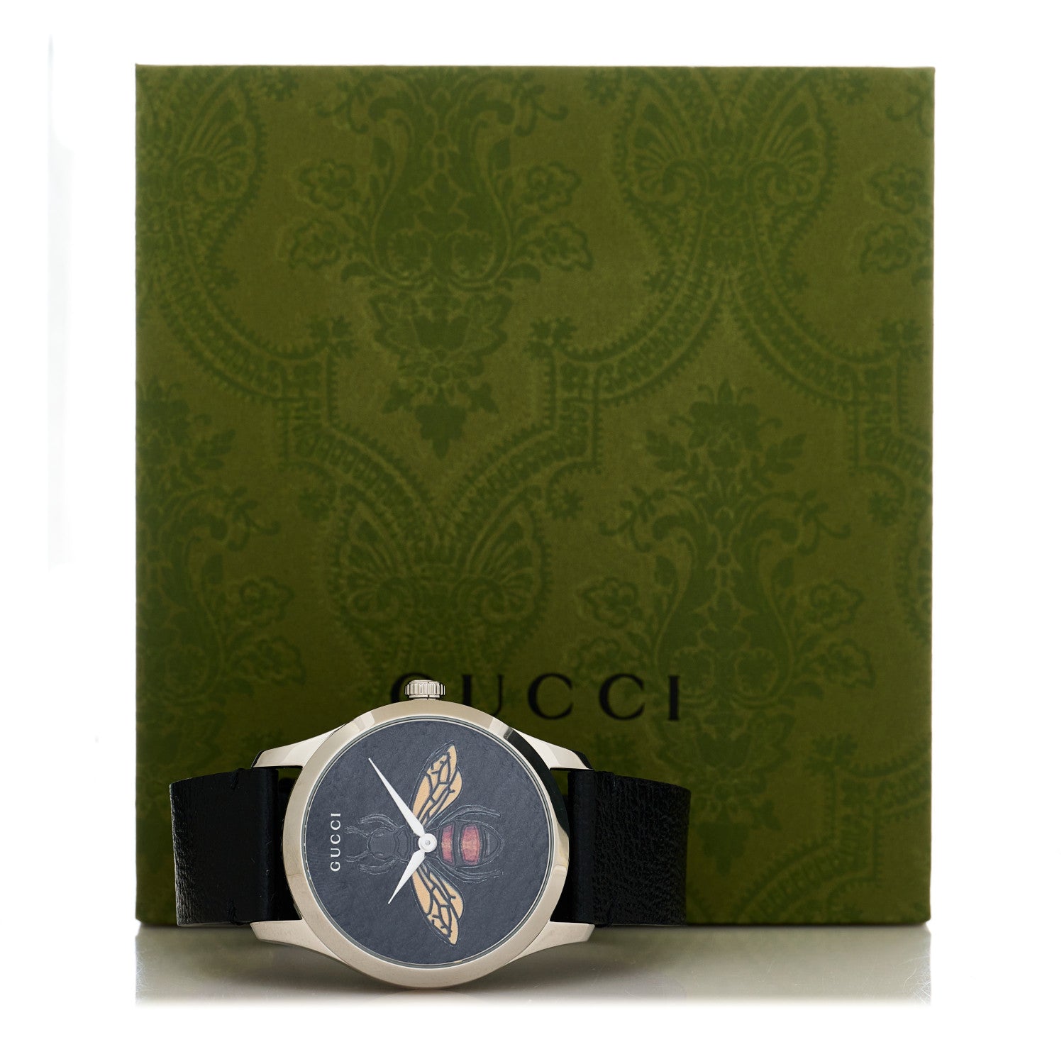 Gucci Stainless Steel Calfskin 38mm G-Timeless Bee Quartz Watch Black 5 of 5