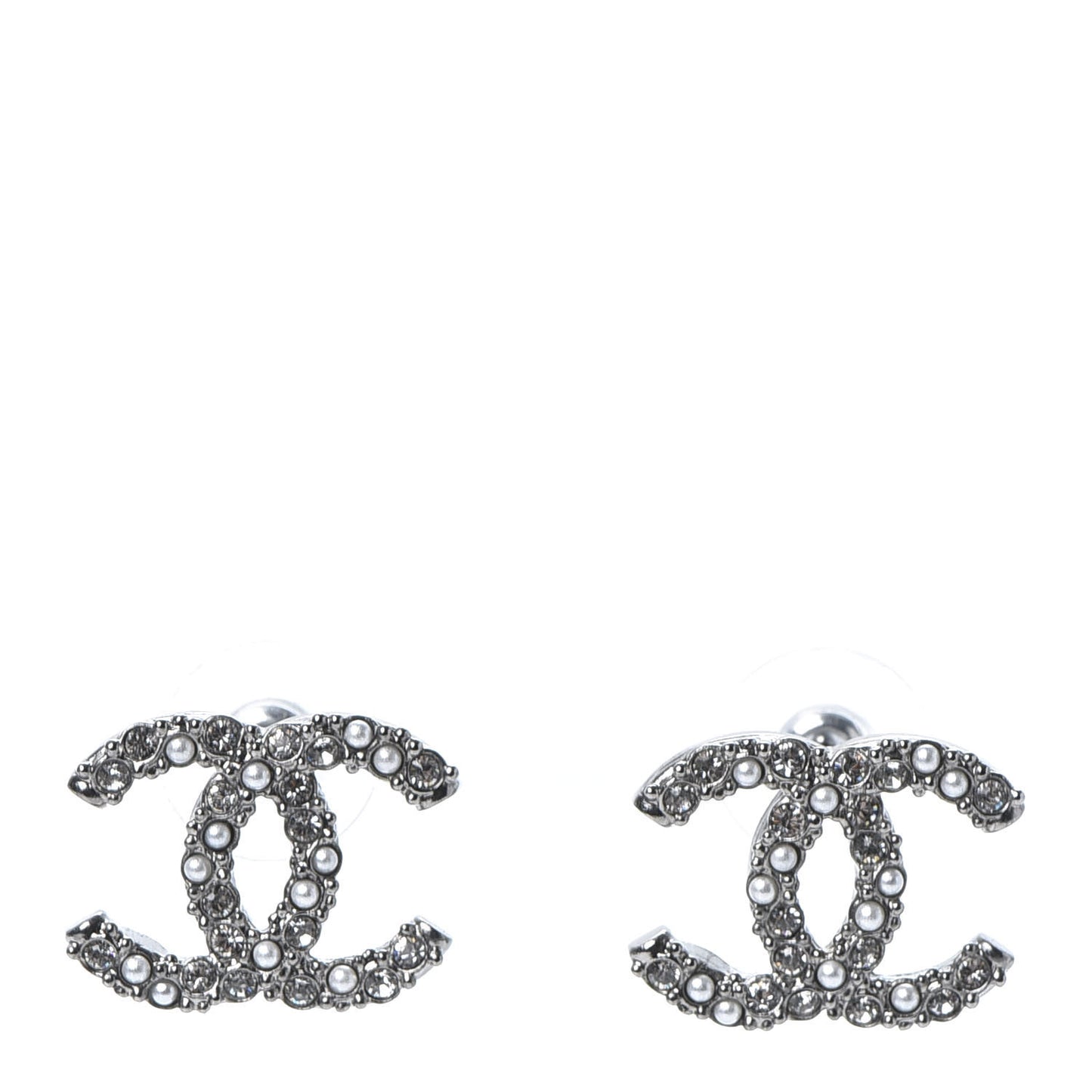 Crystal Pearl CC Earrings Silver