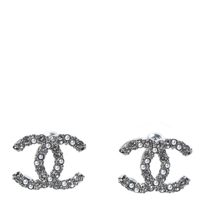 Chanel Crystal Pearl CC Earrings Silver 1 of 5