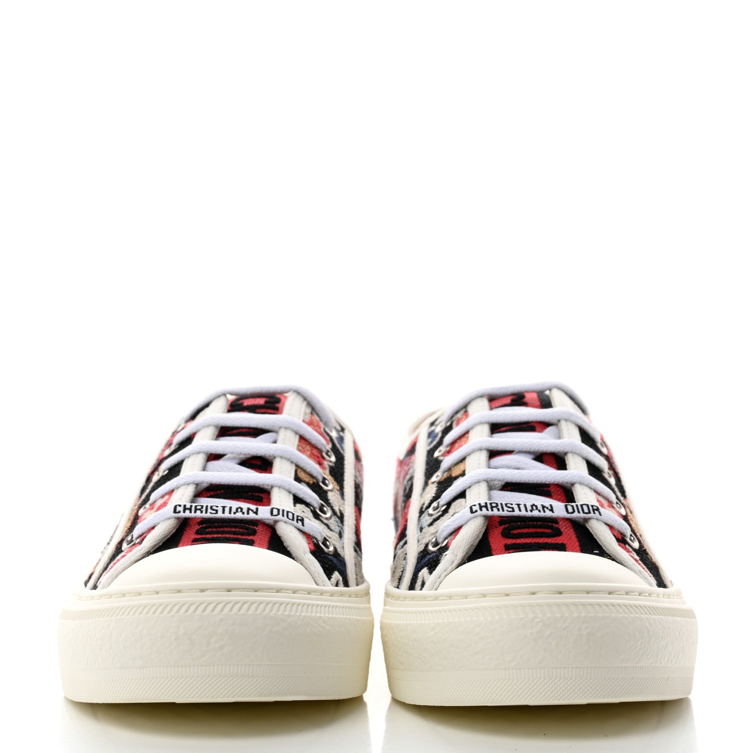 Christian Dior Cotton Floral Pop Embroidered Walk'N'Dior Low Top Sneakers 39 Red Multicolor 2 of 9