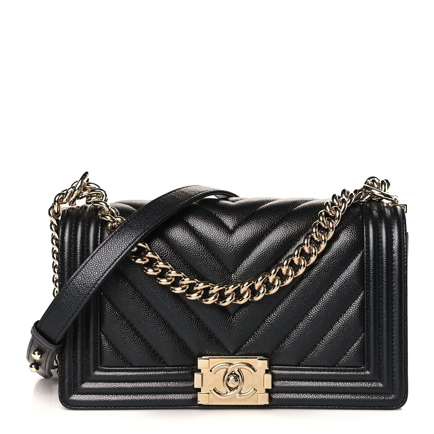Chanel Caviar Chevron Quilted Medium Boy Flap Black 1 of 9