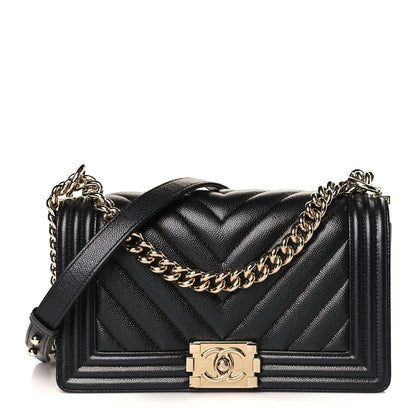 Chanel Caviar Chevron Quilted Medium Boy Flap Black 1 of 9