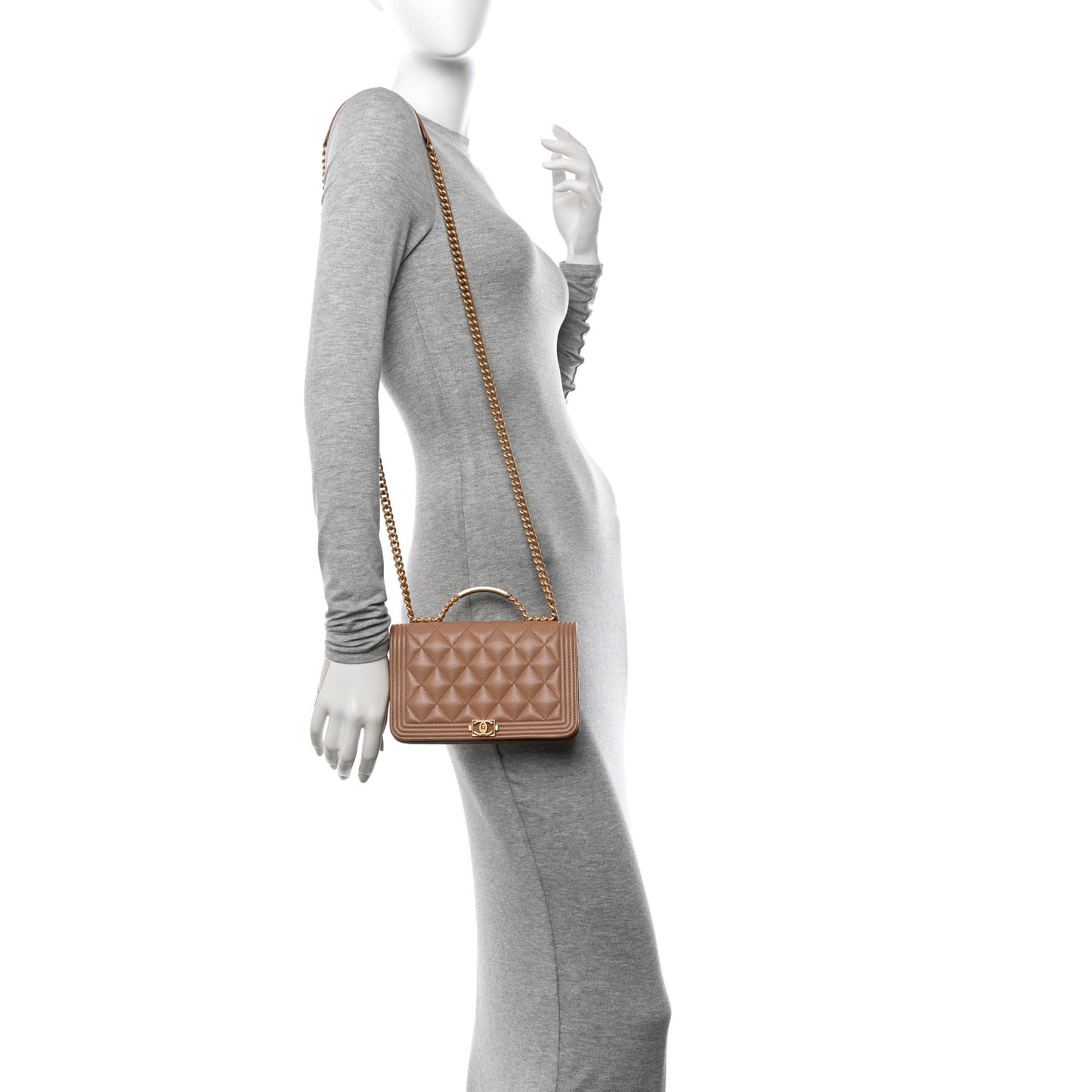 Caviar Quilted Boy Top Handle Wallet On Chain WOC Beige