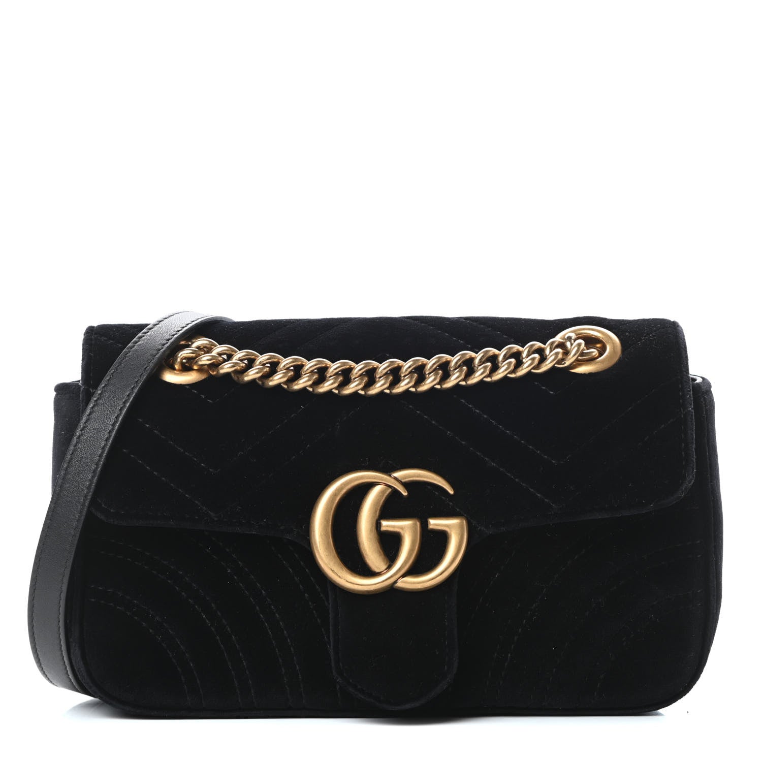 Gucci Velvet Matelasse Mini GG Marmont Shoulder Bag Black 1 of 12