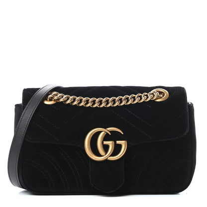 Gucci Velvet Matelasse Mini GG Marmont Shoulder Bag Black 1 of 12