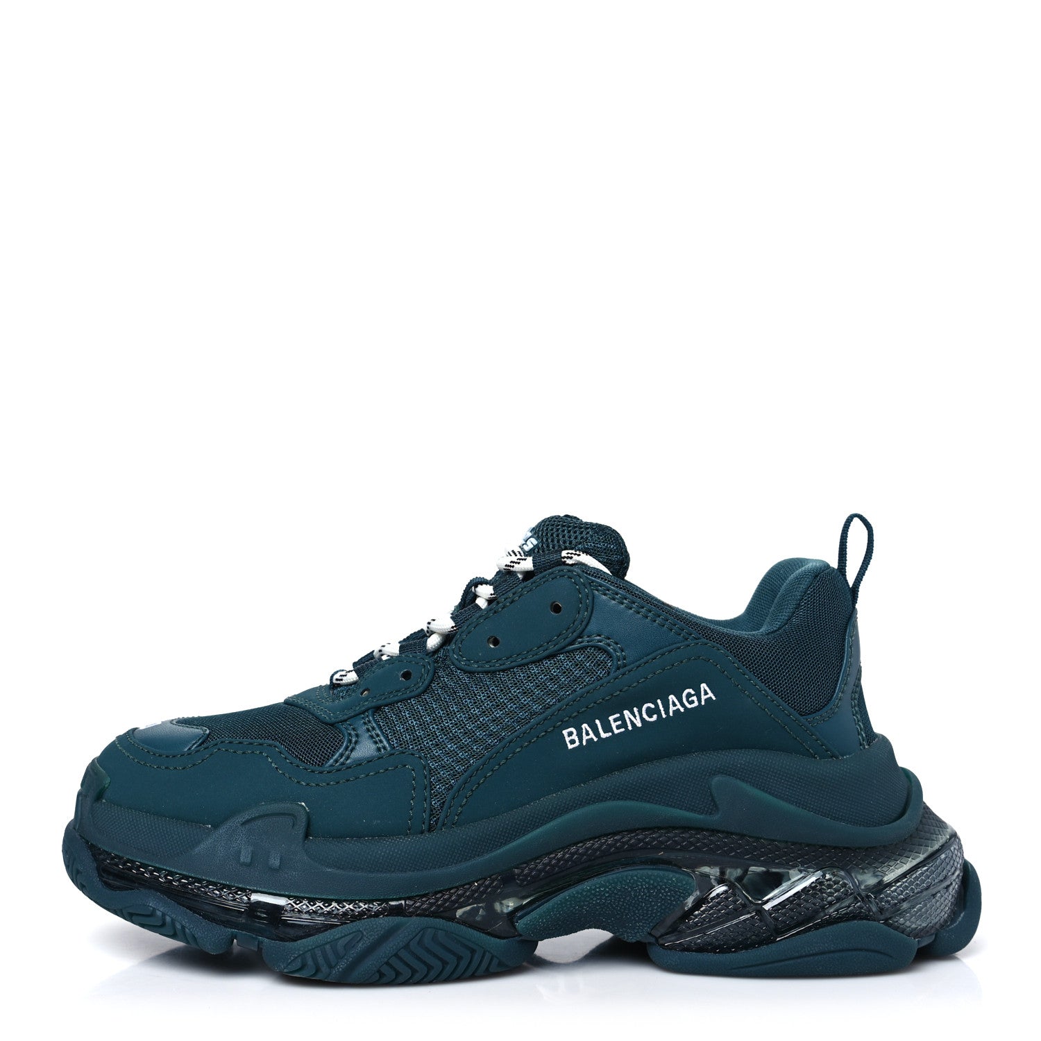 Balenciaga Fabric Mesh Clear Sole Fluo Mens Triple S Sneakers 40 Dark Green 1 of 8